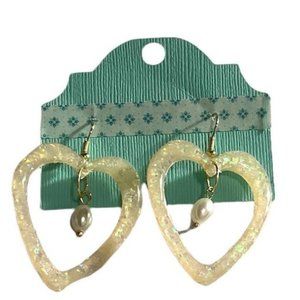 Handmade Opal hearts/pearl earrings